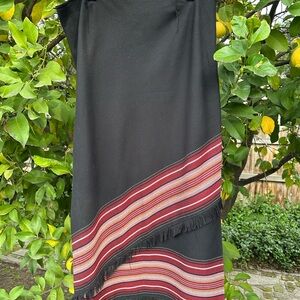 Black and Red Striped with Fringe Detail Midi Skirt